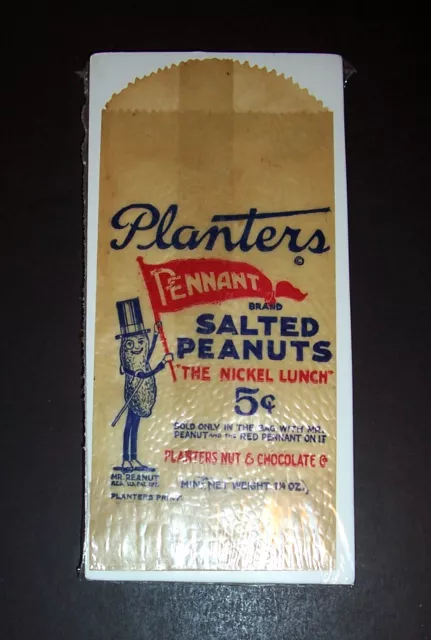 Vintage 1930's Planters Pennant Brand Salted Peanuts Glassine 5 Cent Bag