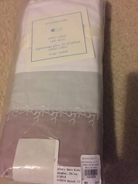 NWT Pottery Barn Kids Zebra Safari Crib skirt Animal Brown/grey 16" Drop