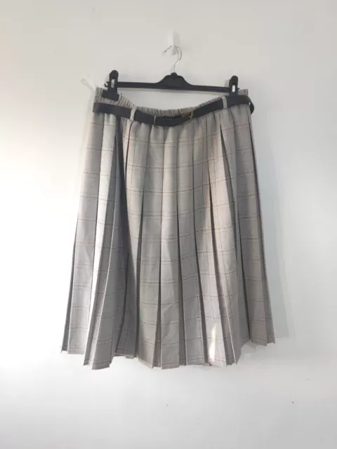 Vintage Womens Grey Check Aline Midi Pleated Skirt 18 Workwear Elastic Waist