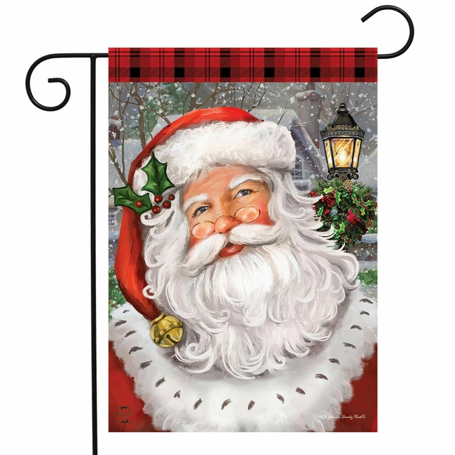 FM102 CHRISTMAS CHECKERED SANTA SNOW CARDINAL  12"x18" GARDEN FLAG BANNER