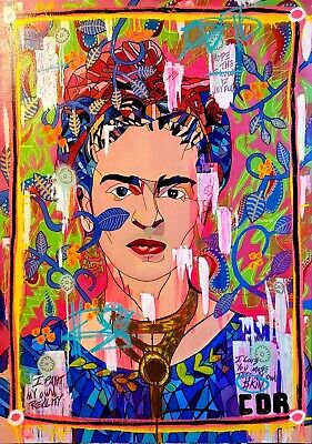 Corbellic Mosaic Painting 40X30 Frida Khalo Large Canvas Original New Decor Art
