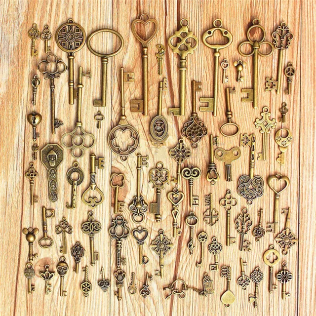 Setof 70 Antique Vintage Old LookBronze Skeleton Keys Fancy Heart Bows Pendan YT