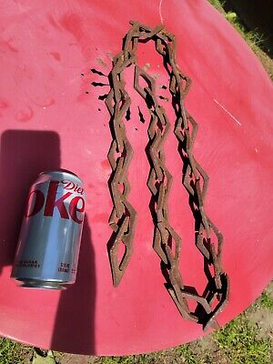 Old Antique Hand Forged Diamond Shape Rustic Iron Chain 50" Long