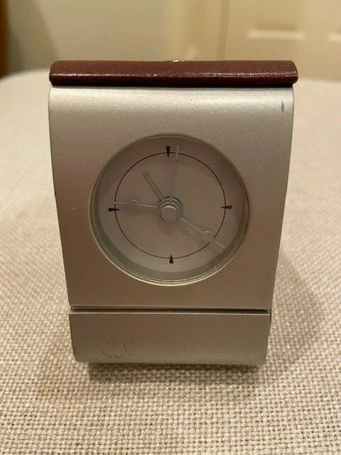 Vintage Art Deco Travel Alarm Clock - Brown/Metal Case