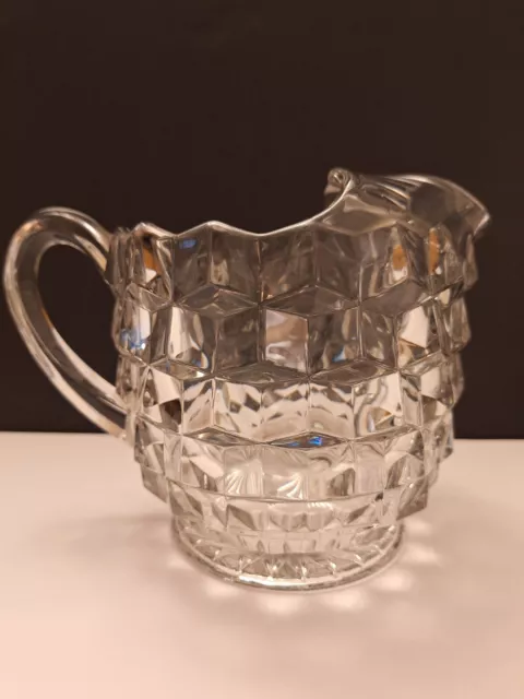 Vintage Fostoria Americana Glass  Cubist 3 pt. Pitcher, Ice Lip, Footed 6 1/2"H