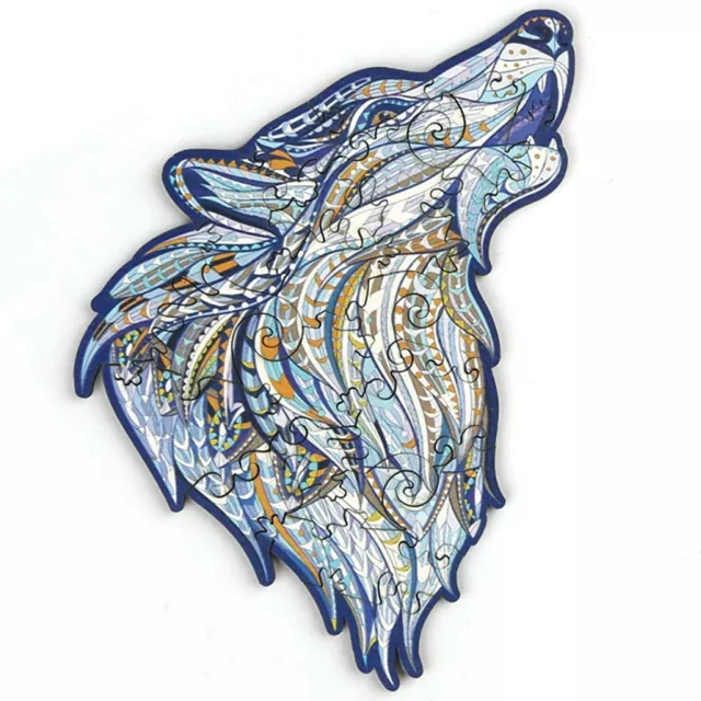 Wooden Jigsaw Puzzles Howling Wolf, Unique Animal Shaped (M-33x21cm, 202 Pcs)