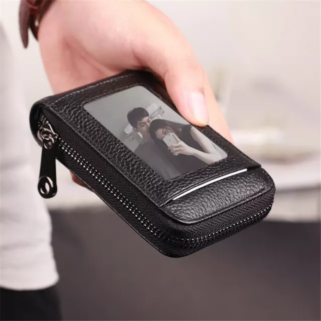 Men's Wallet Genuine Leather Credit Card Holder RFID Blocking Zipper Thin Pocket 2