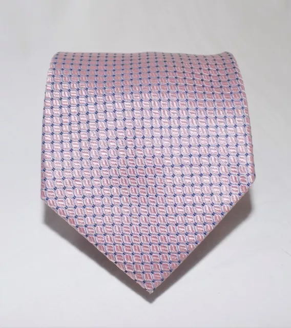 Hugo BOSS Silk Necktie Micro Geometric Grid Pattern Pale Pink-Multi 3.5" x 59.5" 2