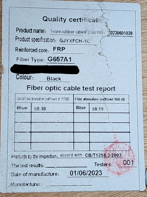 ElaysonFiber FTTH GJYXFCH Fiber To The Home Single Mode Drop Cable G.657A1/100ft