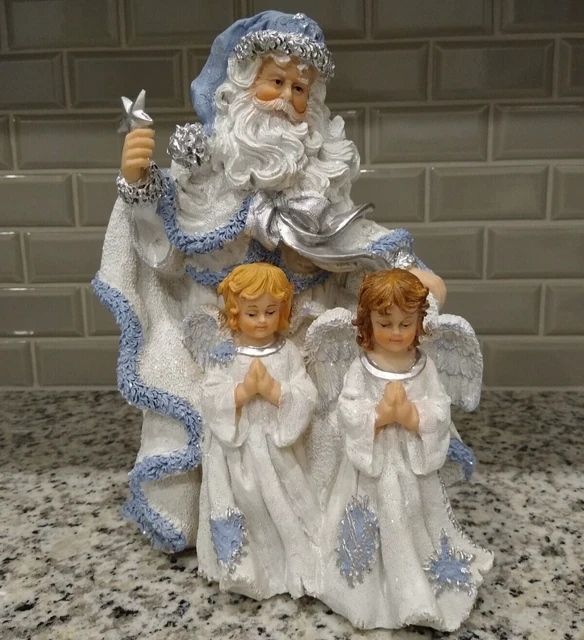 Vintage Christmas Santa with Angels Figurine Blue & White Lincolnshire Santa