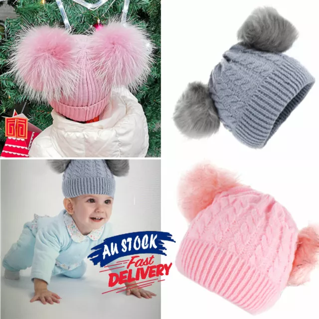 Baby Knit Beanie Hat Winter Warm Girls Boys Bobble Caps Newborn Kids Fur Pom