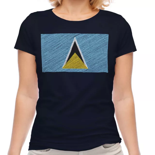 Saint Lucia Scribble Flagge Damen T-Shirt Top Geschenk St. Lucia Fussball