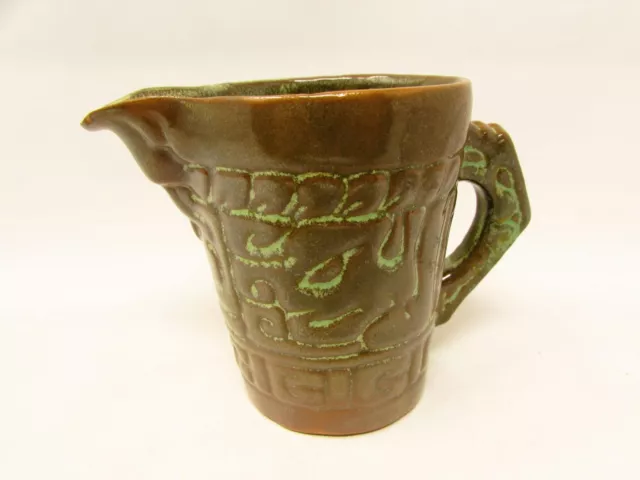 Mayan Aztec Prairie Green by Frankoma Creamer Prairie Green, Embossed Aztec b335