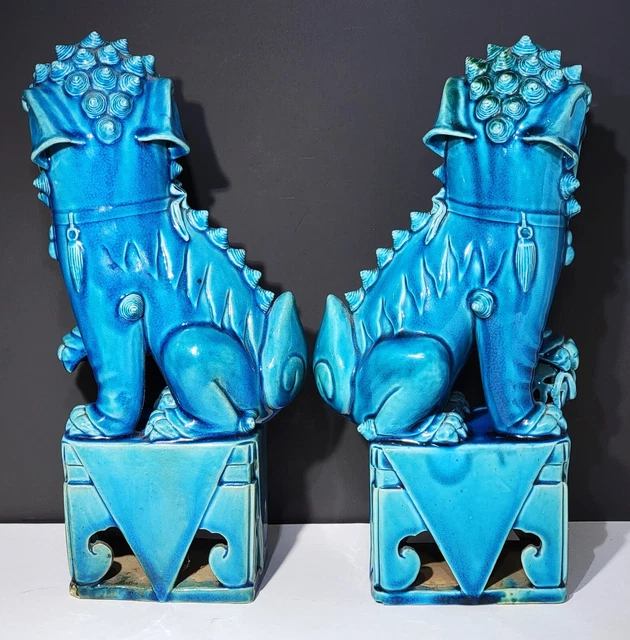 Chinese Turquoise Glaze Porcelain Foo Dog Figurines / Statues 3
