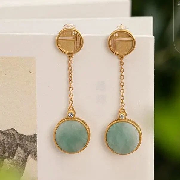 Burmese Jade Circular Earrings Natural Jewelry Green Women 925 Silver Ear Studs