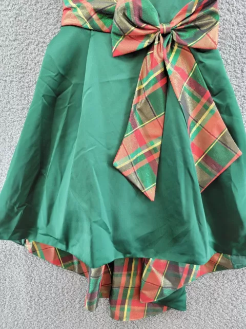 RARE EDITIONS Satin Dress with Plaid Bow Little Girls 14 Hunter Back Zip Closure 3