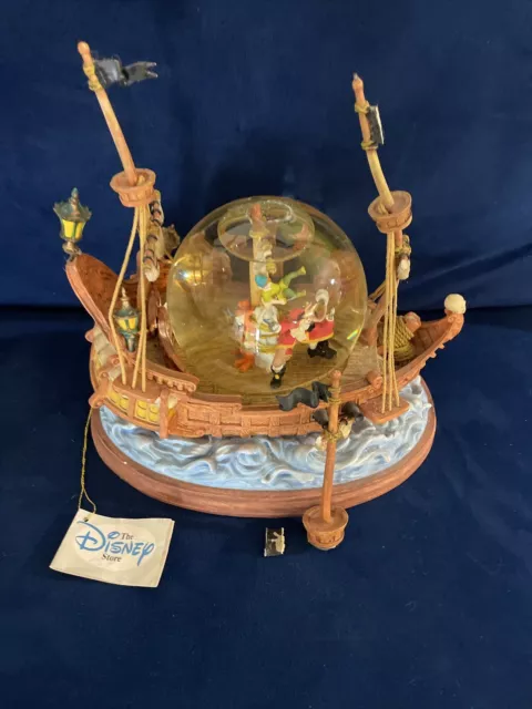 Disney Vintage Peter Pan  You Can Fly Pirate Ship Snow Globe Music Box Damaged**