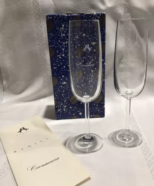 Boxed Pair Bohemia Crystal Champagne Glasses “Rymill Coonawarra” 21cm Tall 220ml