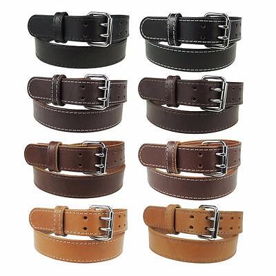 1 3/4" Heavy Duty Leather Work Gun Belt Stitched_2 Prong Buckle Amish Handmade