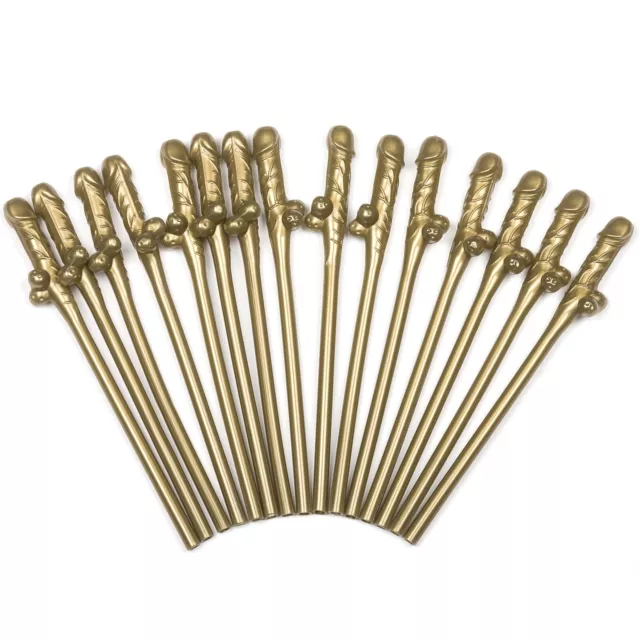 Gold Willy Straws Pack Of 15 Novelty Hen Party Accessories Fun Drinking Straws