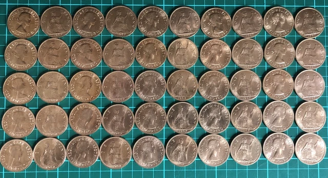 50 x 1967 One Pennies Pre-Decimal Coin Uncirculated Bronze Penny Elizabeth II