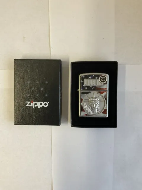 Zippo 2007 Face Of Liberty Emblem With American Flag Lighter Unfired In Box V701