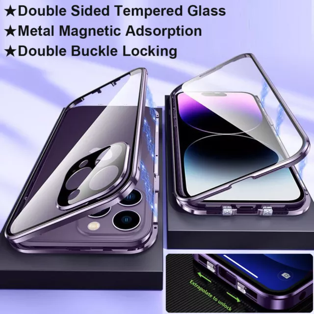 Tempered Glass 360 Protection Magnetic Adsorption Metal Case Cover for iPhone 3