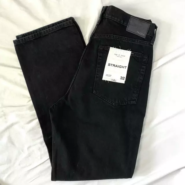 NWT Rag & Bone Jeans Black Alex High Rise Straight Leg Denim Women’s 32 Button F