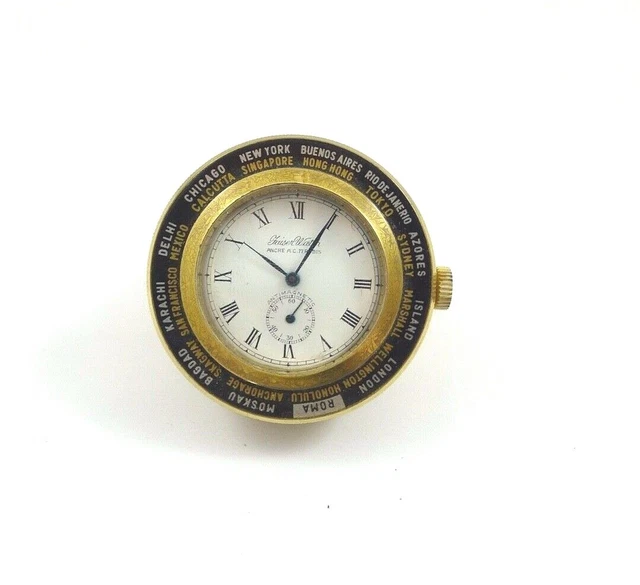 VECCHIO orologio DA SCRIVANIA TAVOLO vintage FAISER WATCH FUSI ORARI CITTà MONDO