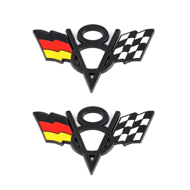 2pcs Car Fender German Flag V8 Emblem Metal 3D Badge Decal Stickers for BMW Audi