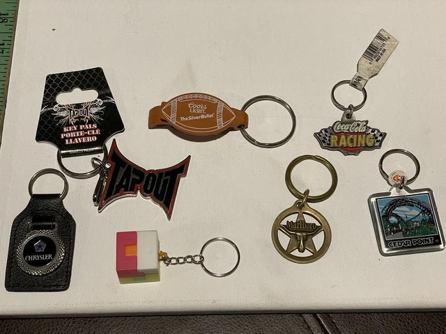 vintage keychain lot Coca-Cola Chrysler Coors Light Tap Out Marlboro 80s 90s