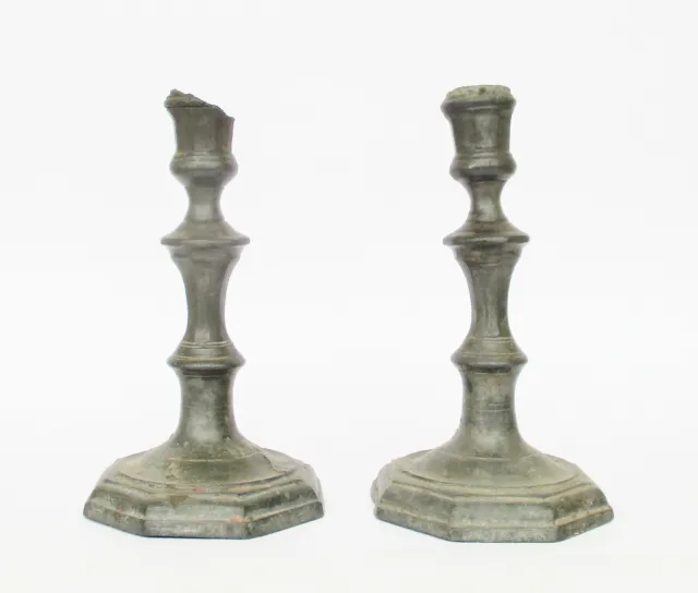 Antique 17th/18th century portuguese pewter pair of candle holders candlesticks