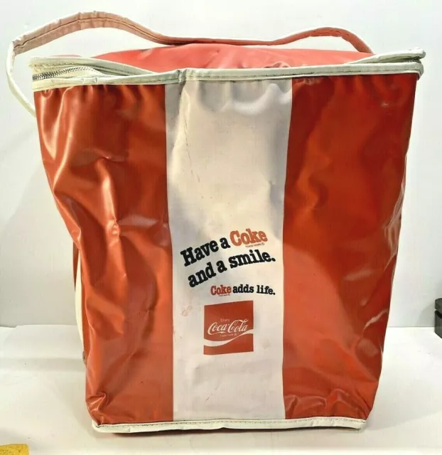 Vintage Coca-Cola Soft Side Vinyl Picnic Cooler 1960’s Zipper Top Red White