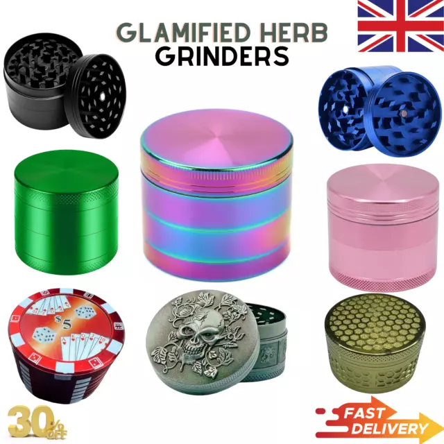 40mm/50mm Rainbow Metal Aluminium Hand Grinder 4 Part Tobacco Herb Crusher UK