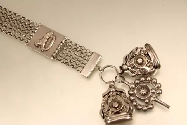 Große Antike Echt Silber Chatelaine Holland um 1870 Taschenuhrenkette