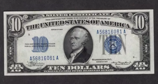 1934 $10 Ten Dollar Bill Blue Seal Silver Certificate S439