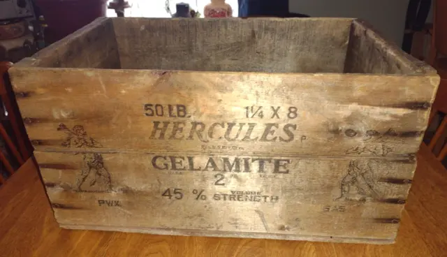 Vintage Wood Crate Hercules Powder High Explosives Shipping Crate Box