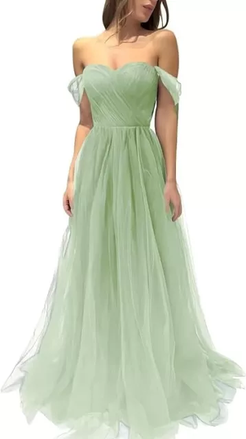 Prom Dress/Evening Gown - Sage Green - Tulle Off-the-shoulder Sweetheart A-Line