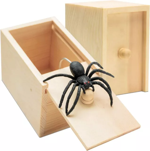 Wooden Prank Spider Scare Box Hidden in Case Trick Play Joke Scarebox Gag Toy 2