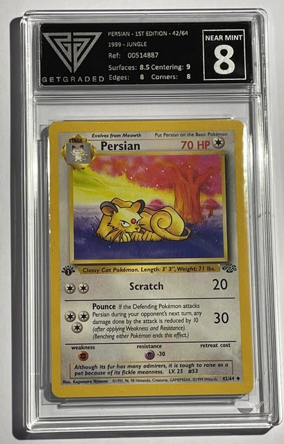 Persian | 1st Edition | Jungle | 42/64 | 1999 | Grade 8 | WOTC | Pokémon TCG