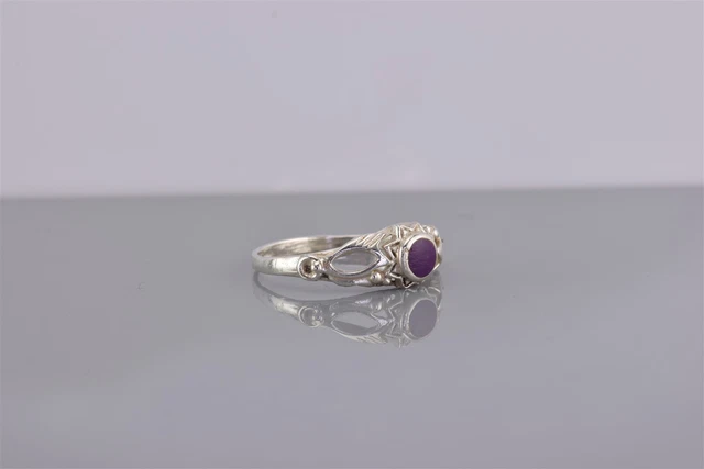 Sterling Silver Starred Bezel Purple Charoite Button Band Ring 925 Sz: 7