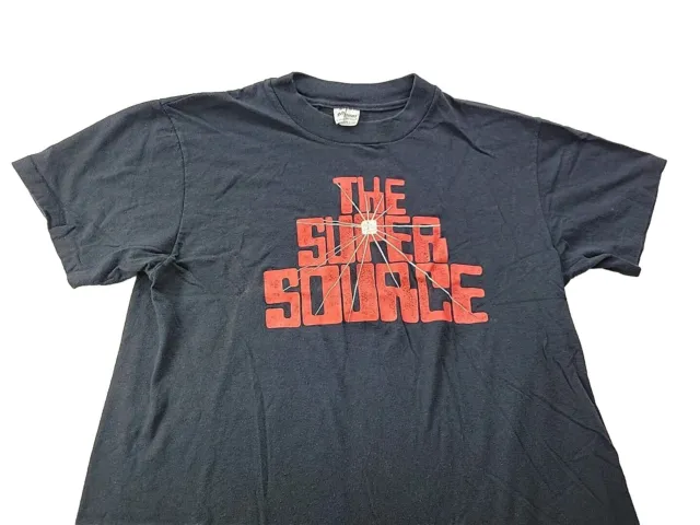 Vintage Men's L Black "The Super Source" Graphic Tee Single Stitch T Shirt SS