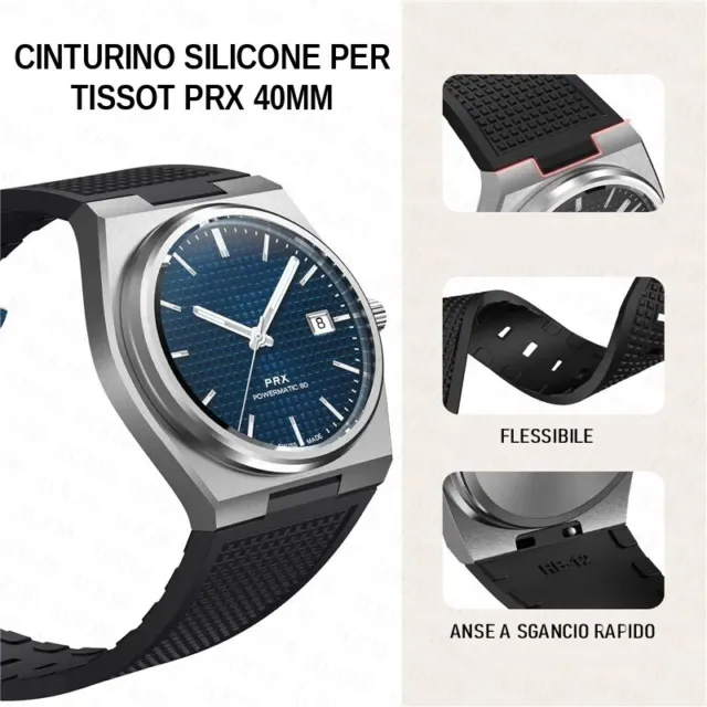 Cinturino orologio per Tissot PRX 40MM silicone nero blu verde bianco 40-12mm
