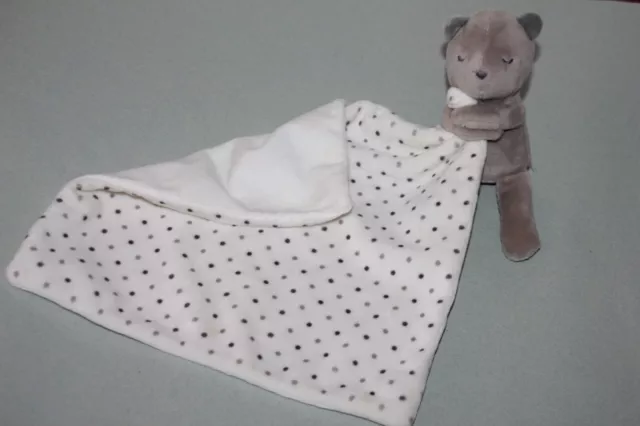 DOUDOU OBAIBI CHAT  OURS  GRIS MOUCHOIR BLANC POIS jamais servi
