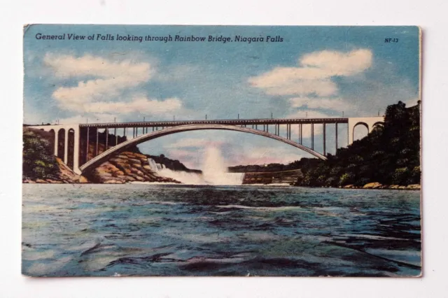 Vintage Linen Niagara Falls Rainbow Bridge View Postcard Made in Canada Posted