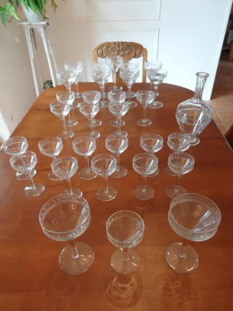 30 verres et une carafe en cristal Val Saint Lambert art déco 2