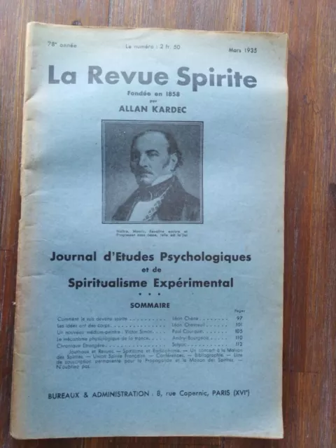 La revue spirite mars 1925 mécanisme physiologique médium-peintre Allan Kardec