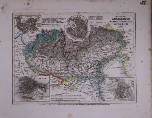 Dated 1837 Universal Atlas Map ~ LOMBARDISCH / ITALY VENICE ~ (10x12)-#1277 2