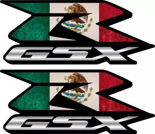 2 Mexican Flag GSXR Decals 750 Stickers 600 1000 hayabusa 1300 1100 Mexico