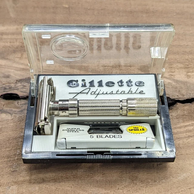 DAPPER! 1961 G2 Gillette Fat Boy Adjustable DE Safety Razor with Case & Blades